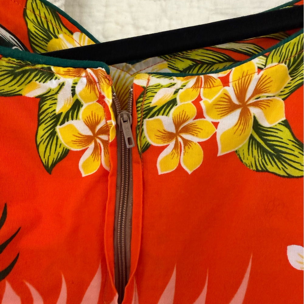 Vibrant Floral Orange Hawaiian MuuMuu Maxi Dress Size Large - Picture 8 of 11